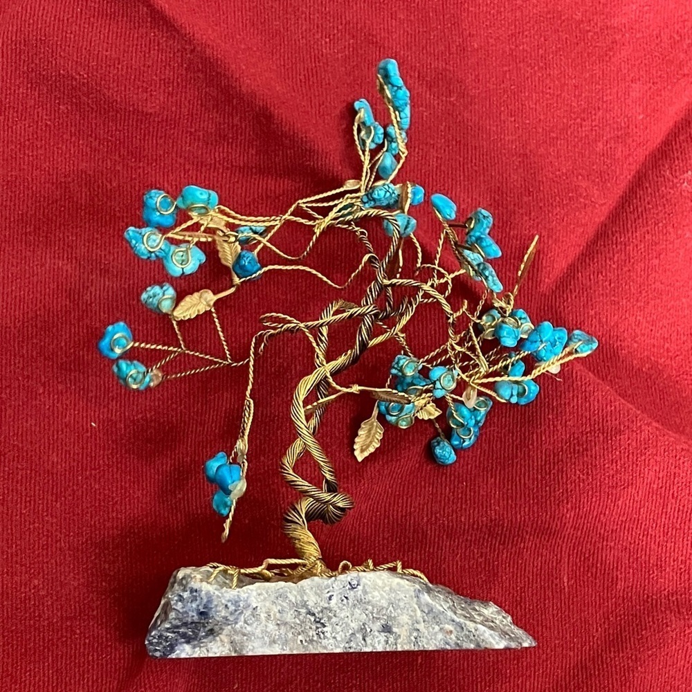 Turquoise Gemstone Wire bonsai Tree Sculpture December birthstone : handmade